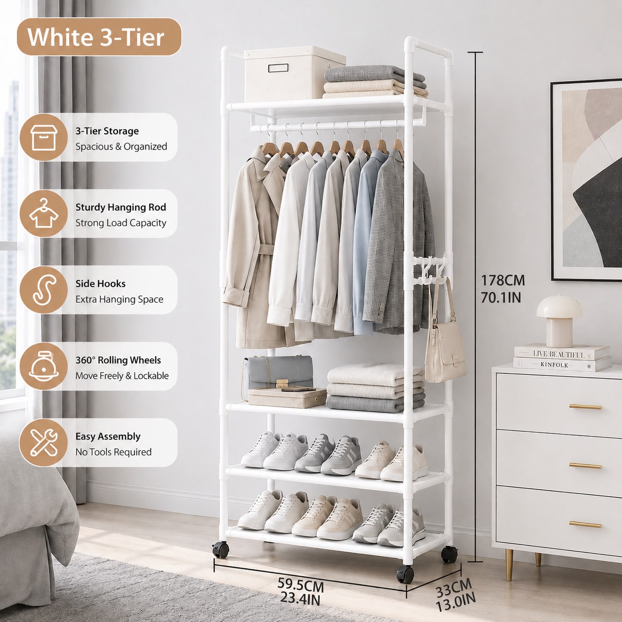 Rolling Clothes Rack With Whee - Fishing Rod Travel 评论和价格