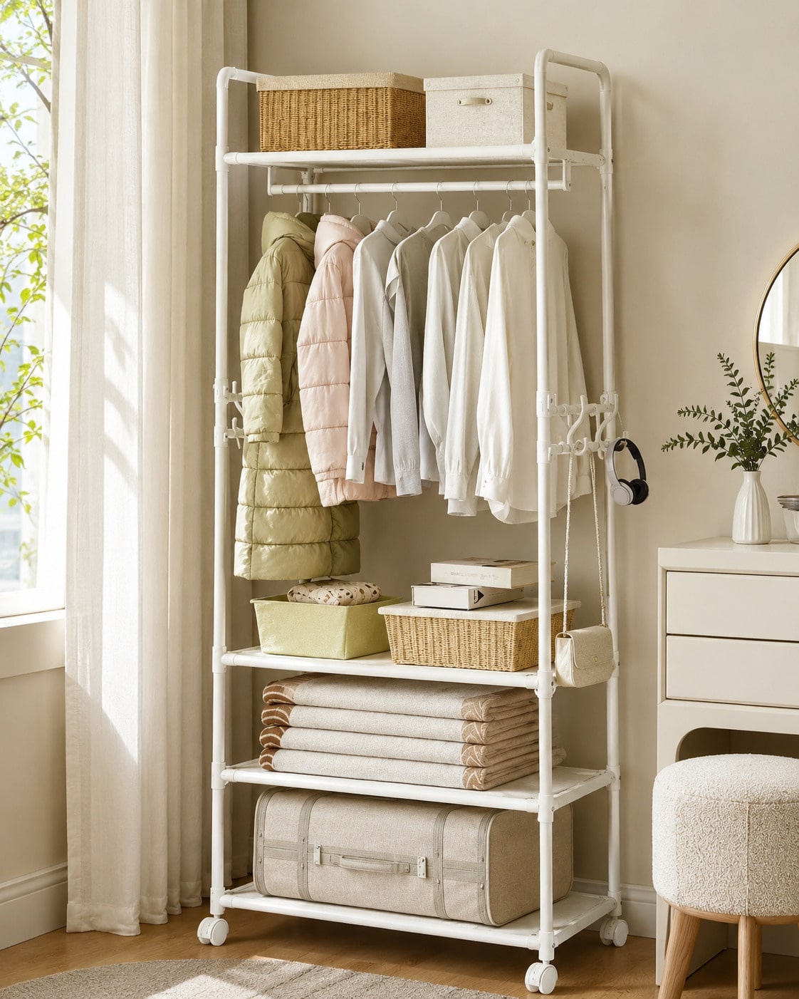 Rolling Clothes Rack With Whee - Fishing Rod Travel 评论和价格